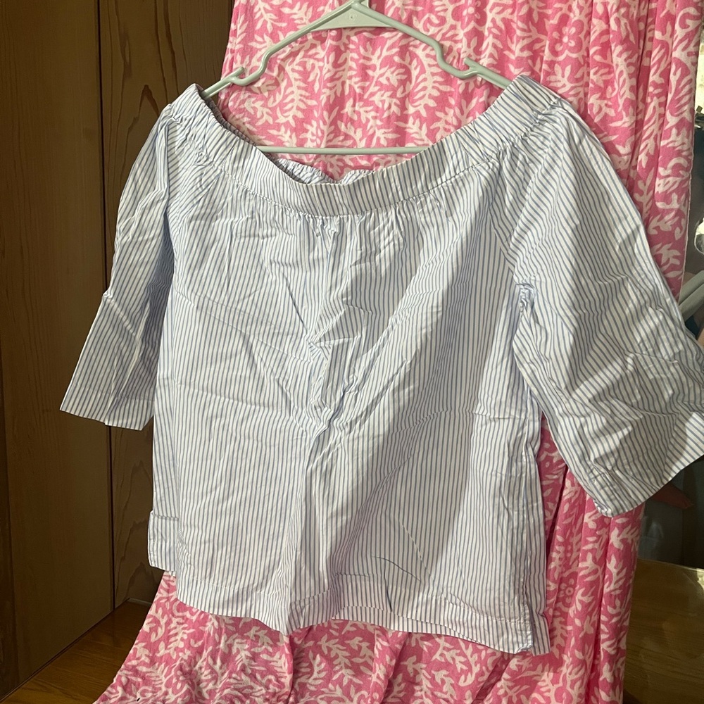 Madewell pinstripe off shoulder cotton top
